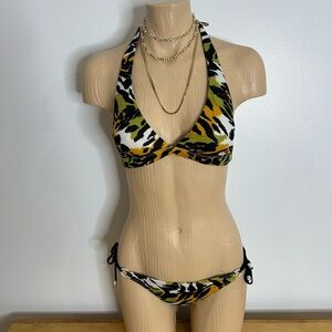 Beautiful Animal-Print Halter Bikini Set in Olive, black & Yellow❤️S